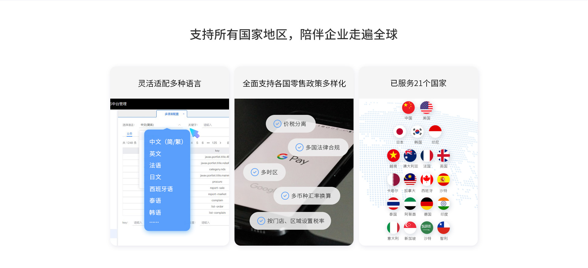 伯俊適配多種語言，支持各國零售政策